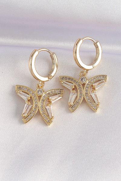 ALFA AKSESUAR 03 Brass Gold Color Zircon Cubic Zirconia Butterfly Design Earrings - Tj-Bkp8960