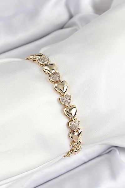 NETWORK ART Bfs Xuping Brass Row Heart Model Gold Color Women's Bracelet