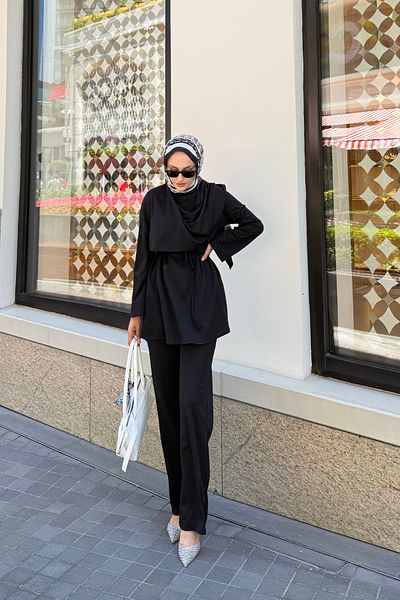 Tarzım Tuba Loose Hijab Suit with Draped Front