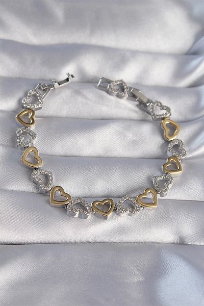 NETWORK ART Bfs Vip Series Brass Double Color Zircon Stone Hollow Heart Design Bracelet