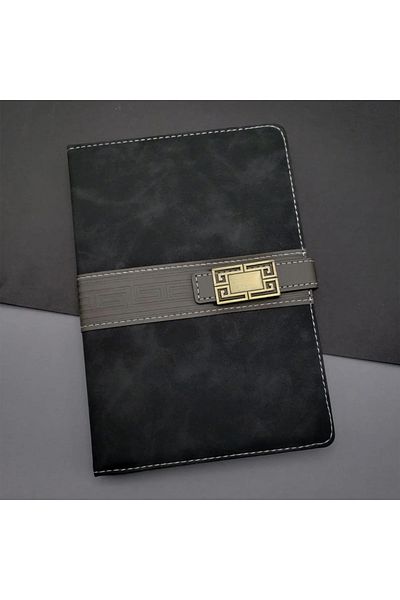 ALFA AKSESUAR 03 Leather Cover Striped Notepad Black