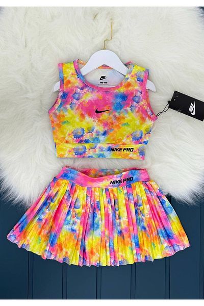 MİNİ İNOWESTA KİDS Girl's Casual Crop Chic Design Shorts Skirt Boxer Vivid Colors Sports Crop Bottom Top Suit
