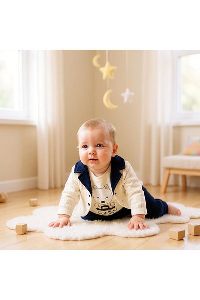 SeaBubbles Teddy Bear Patterned Cardigan Baby Boy Set