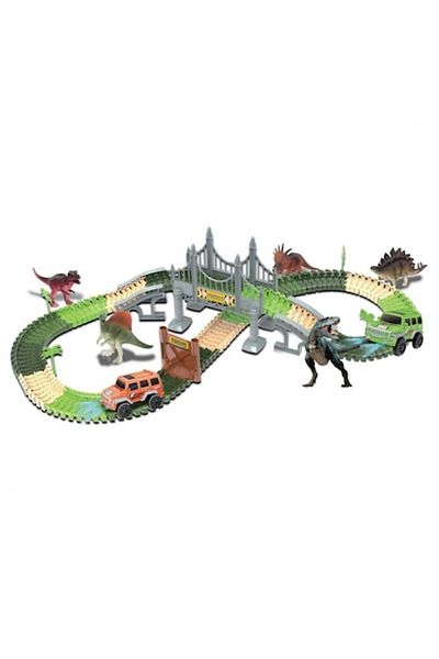 ATS Dinosaur Track Set with 184 Pieces, Car with Lights, and Accessories for Kids 3+