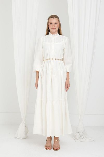 Puane Judge Collar Lace Detail Fold Dress 12632