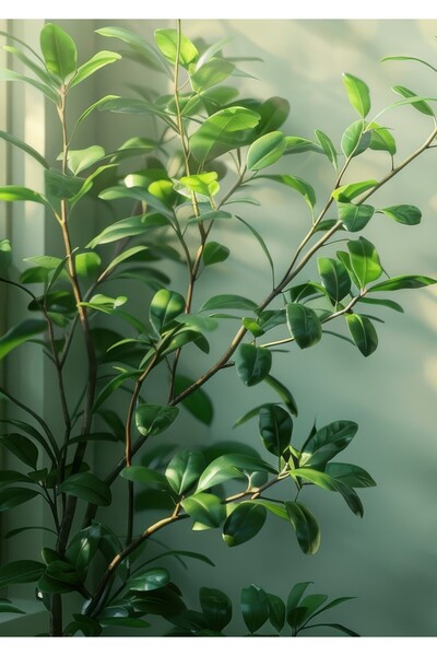 Harikabirev Amazing | Live Green Leaf Plant Model Cy1 | Framed Tempered Glass Table Single Vertical