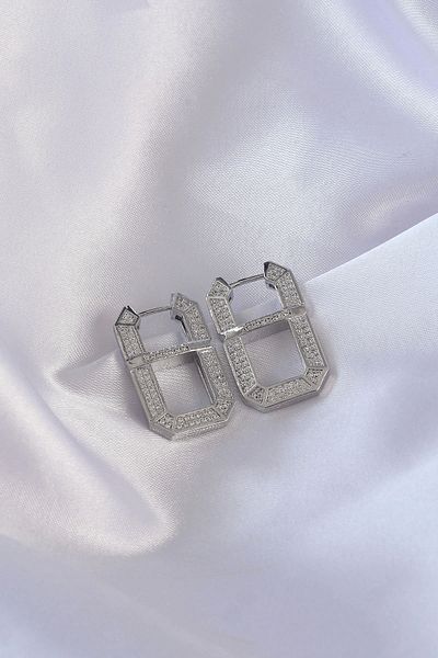 ALFA AKSESUAR 03 Vip Series Brass Silver Color Zircon Stone Serenay Earrings - Tj-Bkp9070