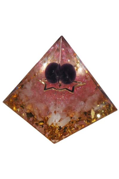 BLA BLA FOAM Orgonite Pyramid with Rose Quartz, Rhodonite, Violet Amethyst Sphere, and Golden Star – Love, Emot