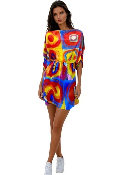 DACSHOP Rochie tip poncho dama CC, Dacali, rosu/galben, one size