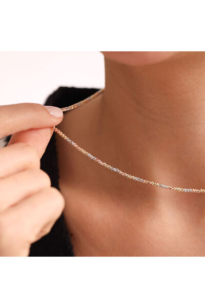 Yıldız Sarraf Altın Dorika Sıra Toplu 3 Renk İnce Kolye (1.5mm)