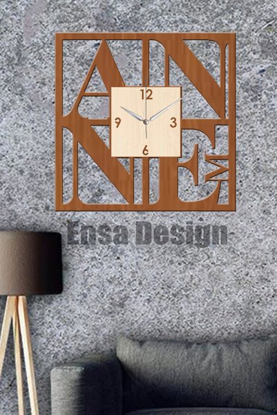 Ensa Design Annem Yazılı Ahşap Duvar Saati - Annelere Özel Duvar Saati - Annem Saat 40cm Çift Renk