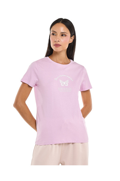 R&B تيشيرت نسائي أرجواني برسومات أساسية، مقاس 8-18