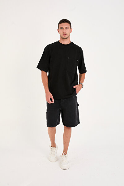Siyah Bisiklet Yaka Casual T-shirt