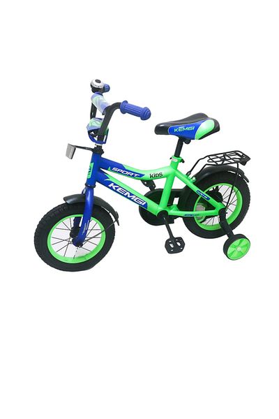 MASA 12-Inch Kids Bicycle with Training Wheels and Basket – Green & Blue