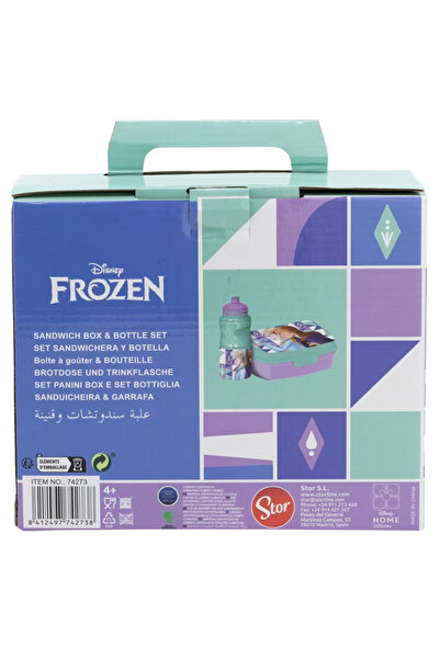 Frozen Set of 400 ml water bottle and sandwich box, multicolor, plastic, BPA free, Ice Magic,
