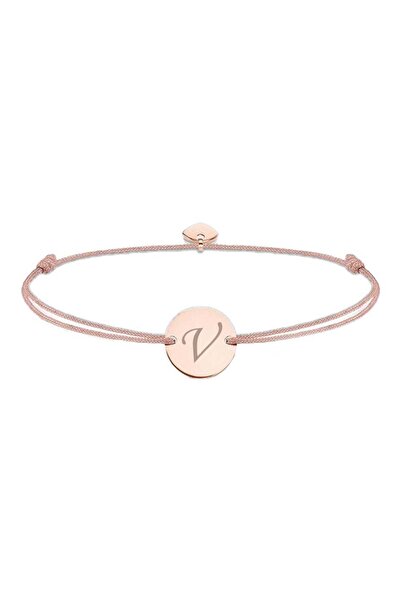 dalimag Adjustable Bracelet with Round Pendant and Heart, Rose Gold, Beige Cord