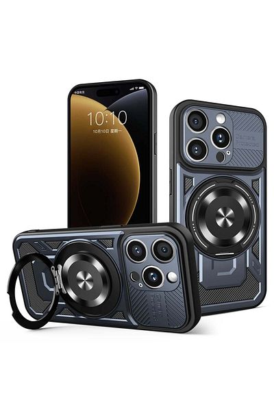 SKYDDAR INNOVATION Husă pentru iPhone 15 Pro Max, RuggedCam, inel magnetic antișoc, set de autocolante, albastră