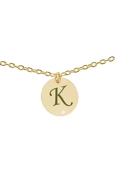 dalimag Colier din argint placat cu aur de 24k cu pandantiv rotund gravat cu litera K, 50 cm