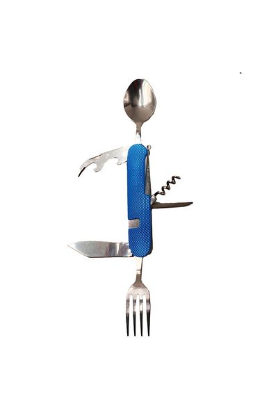 dalimag Cuțit pliabil detașabil cu 6 funcții - lingură, furculiță, albastru, 25 cm