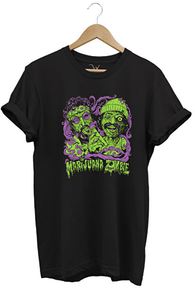 WİDİ Tricou unisex cu croiala normală, imprimat cu frunze de zombie, 100% bumbac