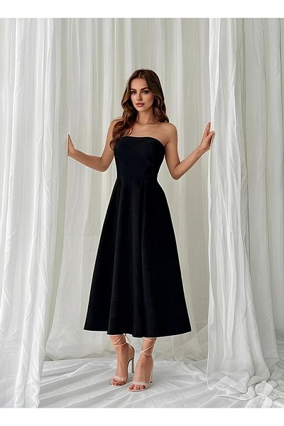 OLSAMODA Women's Strapless Blouse Cut Midi Length Engagement Wedding Invitation Dress
