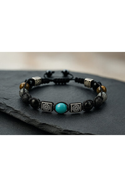 Natural Jewelleryy Doğal Taş Erkek Bileklik – Obsidyen, Lav, Firuze, Kaplan Gözü, Labradorit, Oniks