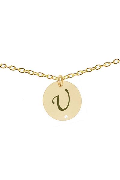 dalimag Silver Chain, 50 cm, with engraved 'U' round pendant, both in 925 silver plated with 24k gold