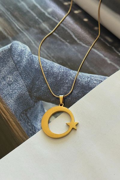 Trendy Butik قلادة نجمة القمر الفولاذية