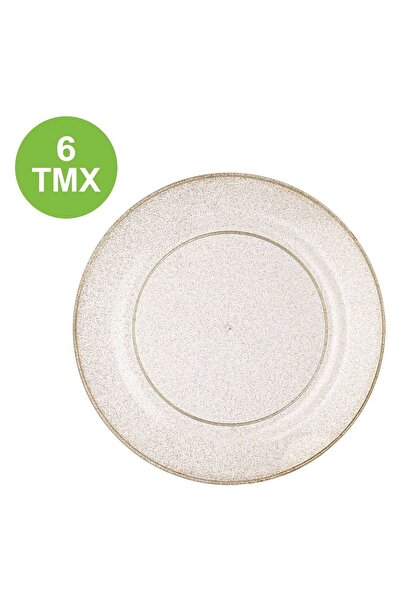 OEM Reusable plastic plates, transparent with golden glitter, 26cm - 6 pieces