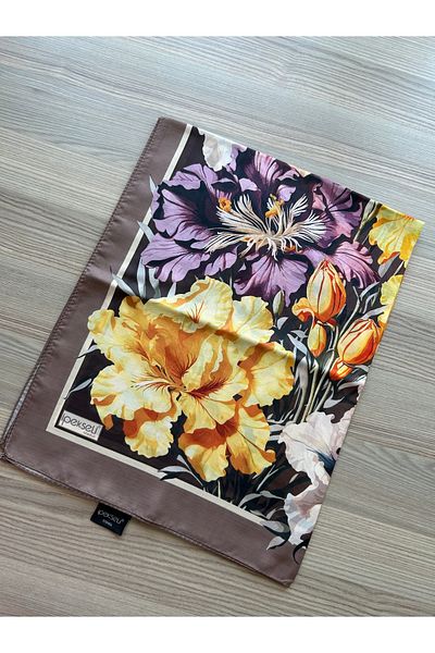 İpekseli Flower Pattern Cotton Shawl Mink