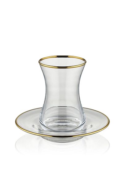 Blackstone Set of 12 Istikana 6x Tea Cups (100ml) & 6x Porcelain Saucers (11.8cm)