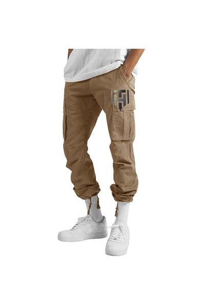 huitich Men’s Casual Multi-Pocket Workwear Trousers Khaki, Size L