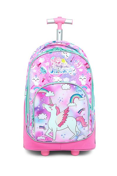 R&B Pink Girls Trolley Bag W Pencil Pouch