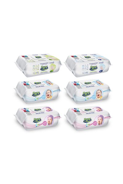 Pure Wet wipes set – 2x Surface cleaning + 4x Fragrance mix, 120 pcs x 6 packs