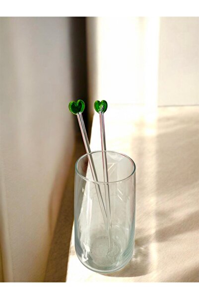 nazarboncuğu Ice Latte Stirring Spoon 1 Piece 21 cm Glass Heart Figured Latte Spoon