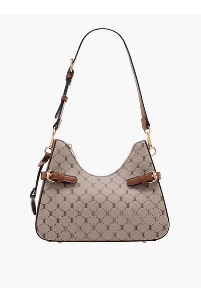 ELLE Monogram Print Shoulder Bag with Detachable Strap and Zip Closure