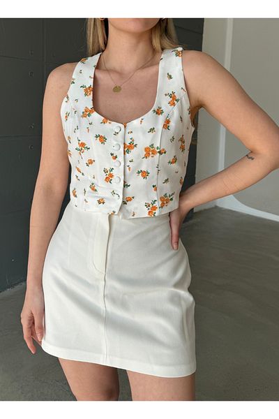 Melike Bakar Boutique Flower Patterned Vest