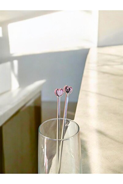 nazarboncuğu Ice Latte Stirring Spoon 1 Piece 21 cm Glass Heart Figured Latte Spoon