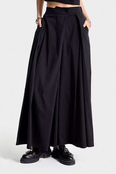 its basic Women's Black Color Super Palazzo Fit Special Fabric Pleated Design Trousers