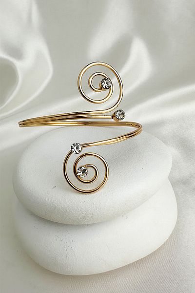 Modex Gold Color Stone Detail Round Geometric Adjustable Arm Accessory (Diameter: 9cm)