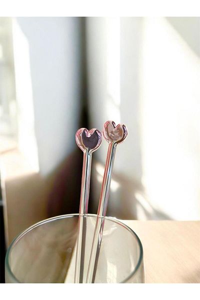 nazarboncuğu Ice Latte Stirring Spoon 21 cm Glass Heart Figured Latte Spoon