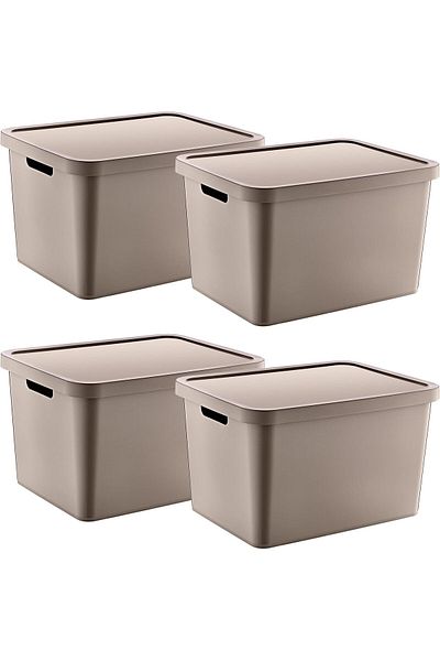 Mena Rise Şirinshop Set of 4 Stafi Multi-Purpose Box with Lid Terra 18 Lt - Beige, Multi-Purpose Box with Lid