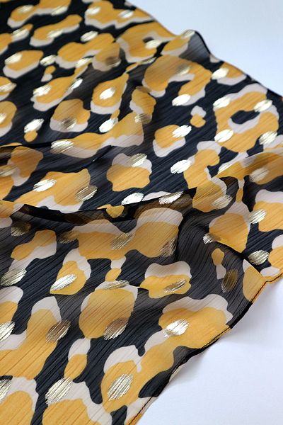 THE MOON Eggs Abstract Patterned Gilded Textured Yellow Luxury Chiffon Scarf
