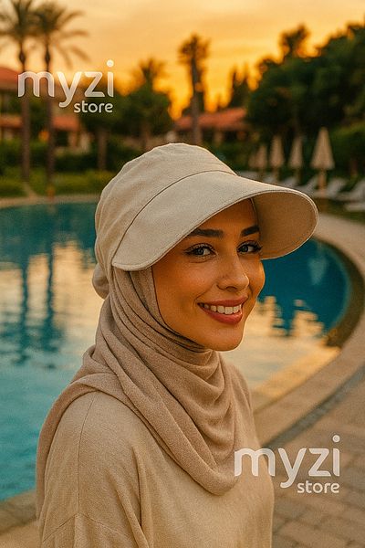 MYZİ STORE Women's Shaded Bonnet Hat - Summer Hijab Hat with Visor Beige (Size Adjustable)