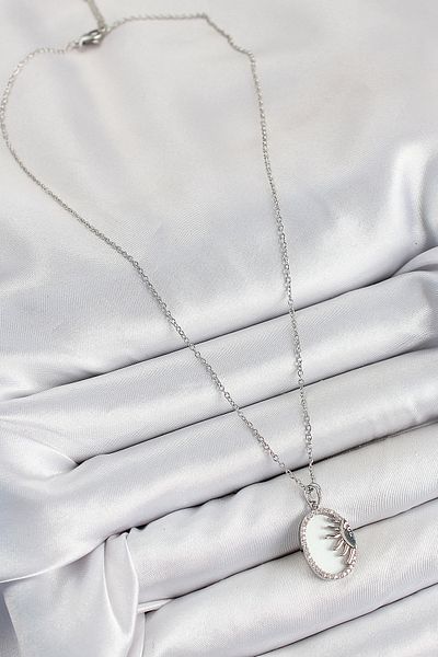 Clariss 316L Steel Zircon Stone Half Sun Model Silver Color Women's Necklace