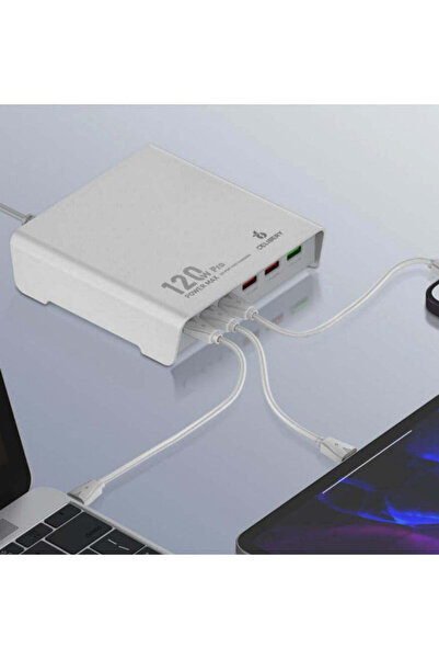 celibery Desktop Super Fast Charger 120W – 6 Smart PD & USB Ports for Laptops, Phones, and Tablets