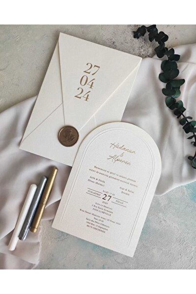 SEVALWEDDING Oval Şekilli Yaldız Baskılı Düğün Davetiyesi +100