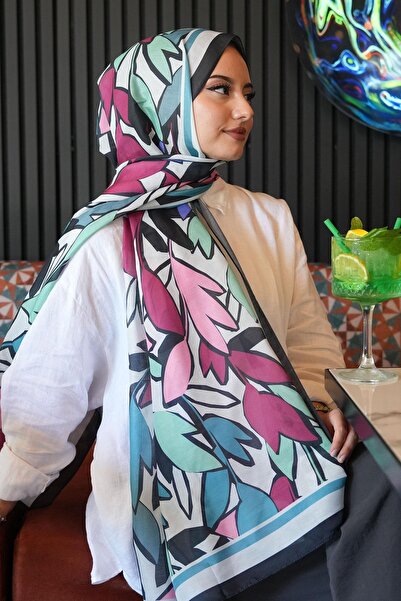 AFVENTE Πράσινο μαλακό βαμβακερό σάλι με μοτίβο φύλλων