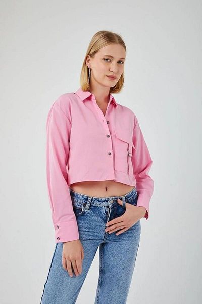 Mixray 4444 Cămașă Crop Epaulete pentru damă Candy Pink