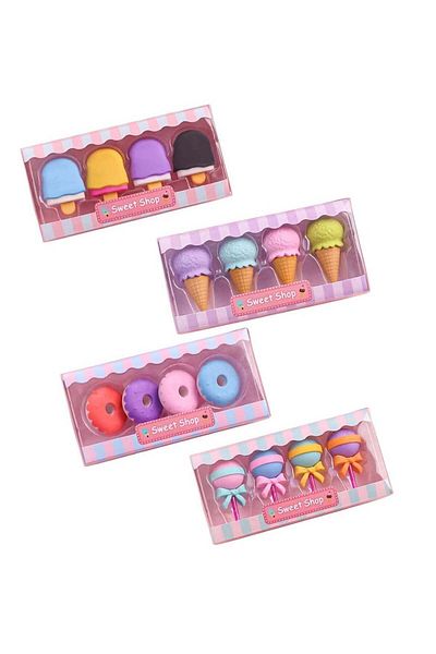 huitich Cute Dessert-Themed Eraser Set for Kids Donuts, Ice Cream, Lollipops 4-Piece Set